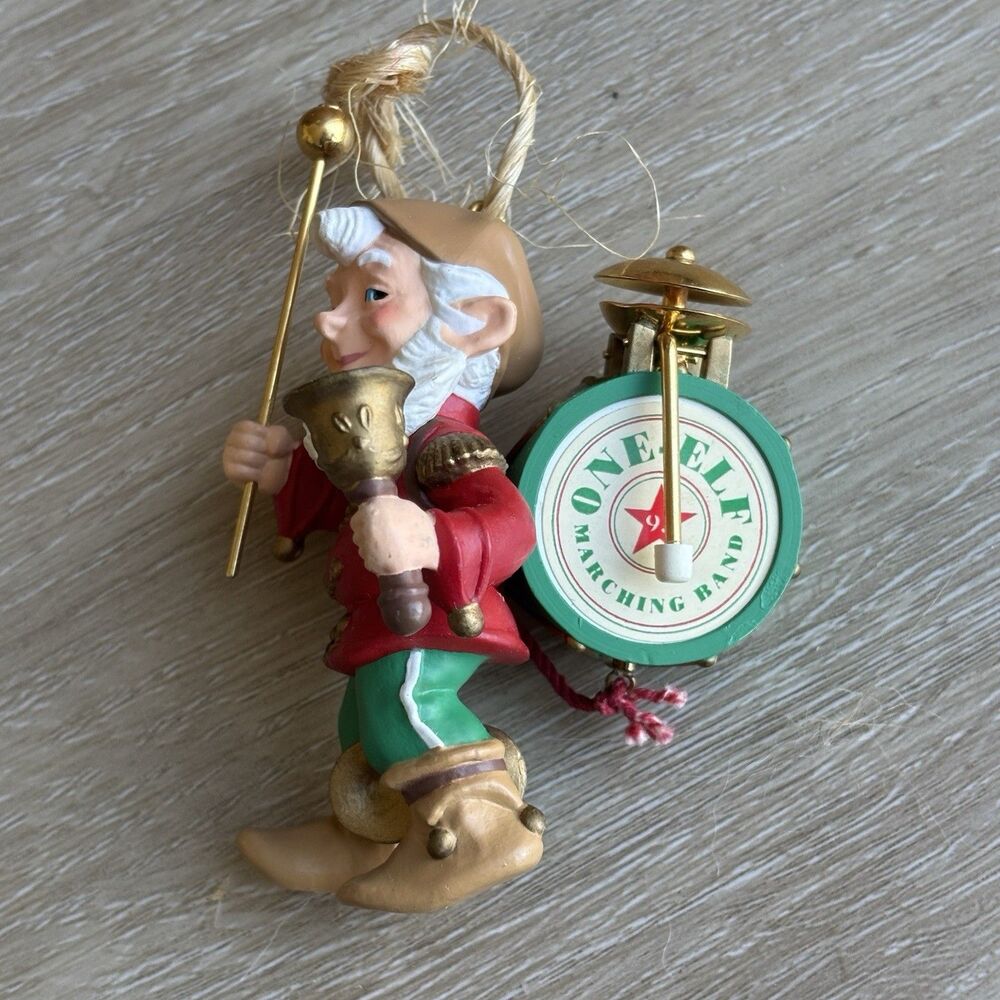 Vintage Hallmark Keepsake Ornament 1993 One Elf Marching Band Drum Christmas 3”